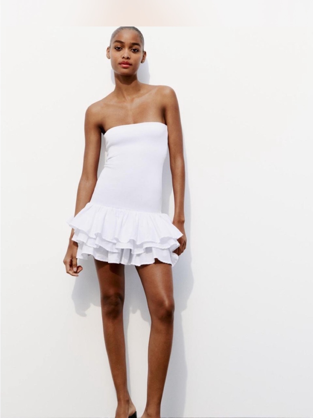 White Ruffled Strapless Dress - Picture 5 of 5